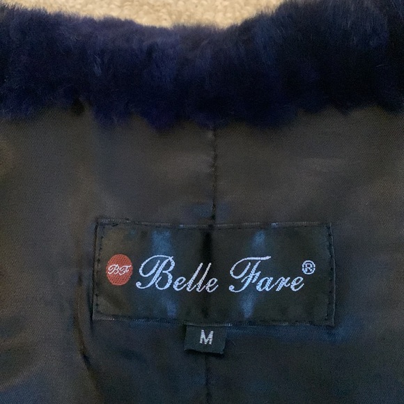 BELLE FARE Designer genuine Rex Rabbit Fur blue jacket coat M 8 $695 Rare - Picture 8 of 14